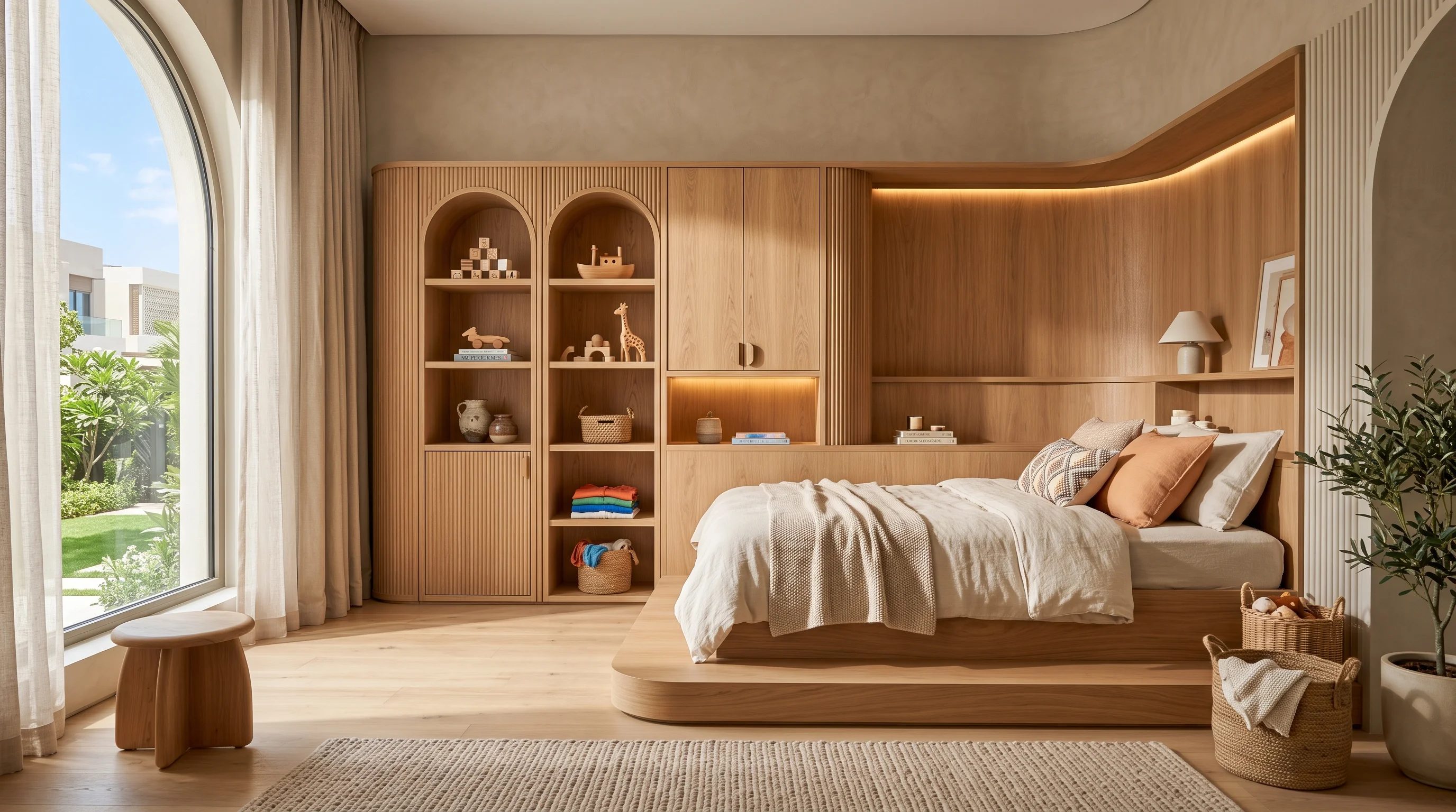 Architectural play bridge and loft bed structure in Lusail Marina